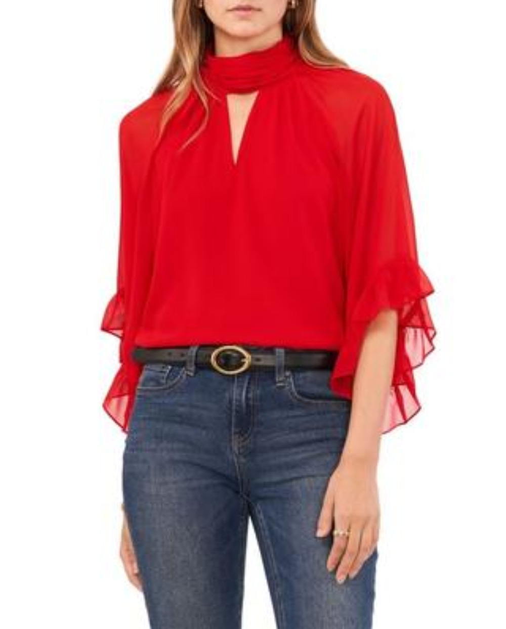 Vince Camuto Women Cutout Flutter Sleeve Top Ultra Red Size XL